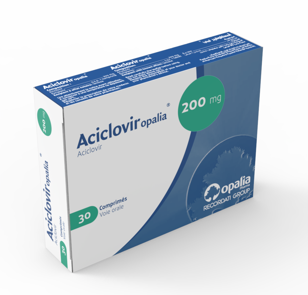 ACICLOVIR OPALIA 200 mg Tablet Box of 30ACICLOVIR OPALIA 200 mg Comprimé Boîte de 30
